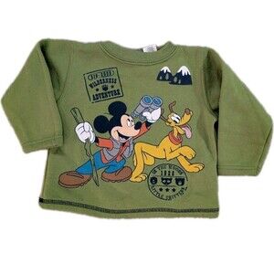 Disney Baby Mickey & Pluto Wilderness Adventure Sweatshirt 18M Green Long Sleeve